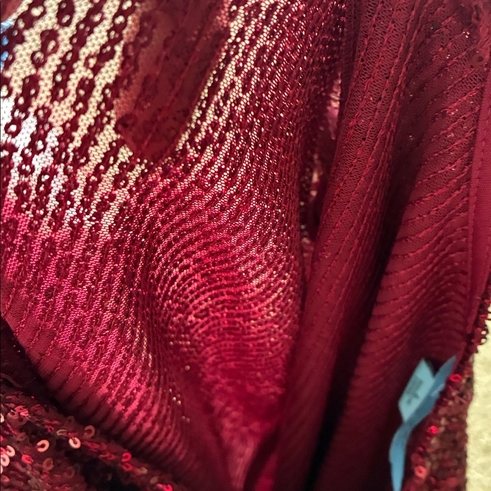 Rich Red Sequin V-Neck Top (L/XL) - Picture 6 of 7